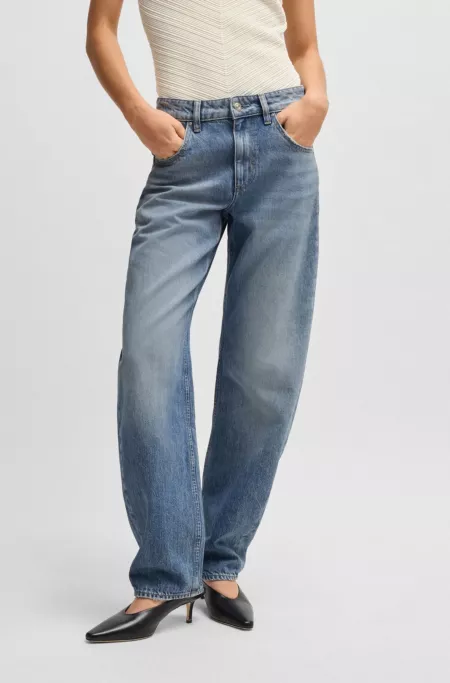 Barrel-leg jeans in blue rigid denim