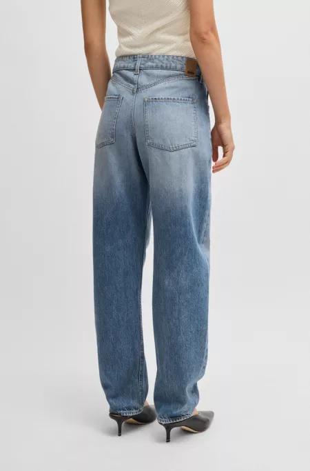Barrel-leg jeans in blue rigid denim