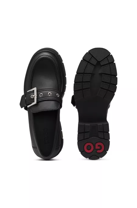 Faux-leather loafers with buckle strap