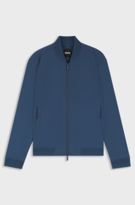 Slim-fit blouson jacket with knitted trims, Blue