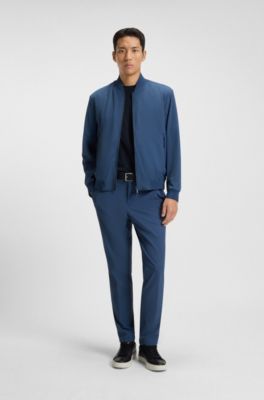 Slim-fit blouson jacket with knitted trims, Blue