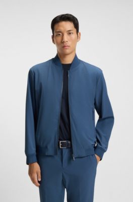 Slim-fit blouson jacket with knitted trims, Blue