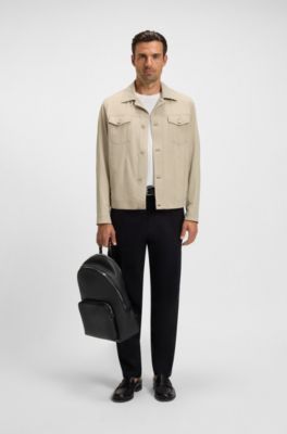 Relaxed-fit overshirt in washable stretch fabric, Light Beige