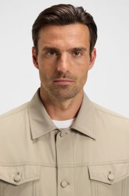 Relaxed-fit overshirt in washable stretch fabric, Light Beige