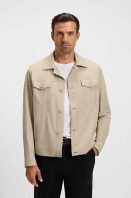 Relaxed-fit overshirt in washable stretch fabric, Light Beige
