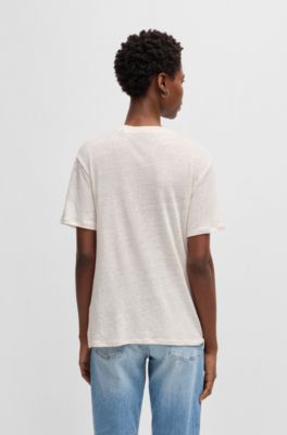T-shirt con scollo a V in lino leggero, Bianco