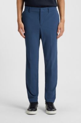 Slim-fit trousers in travel-friendly stretch softshell fabric, Blue
