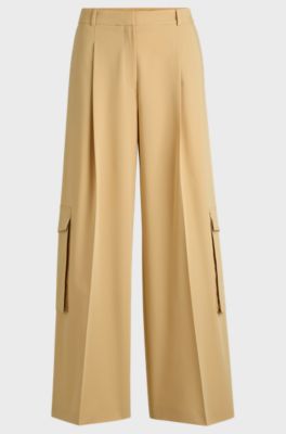 Cargobyxor i relaxed fit av stretchigt tyg, Beige