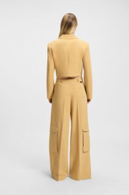 Cargobyxor i relaxed fit av stretchigt tyg, Beige