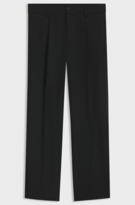 Pantalones de corte moderno en sarga el&aacute;stica con raya delantera, Negro