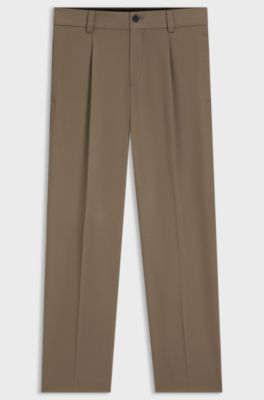 Modern-fit stretch-twill formal trousers, Light Brown