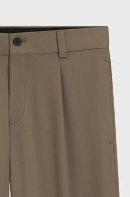 Modern-fit stretch-twill formal trousers, Light Brown