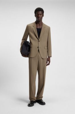 Modern-fit stretch-twill formal trousers, Light Brown