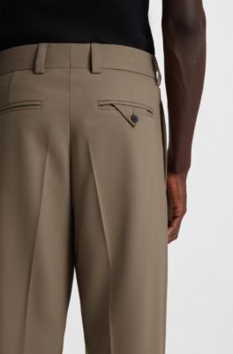Modern-fit stretch-twill formal trousers, Light Brown