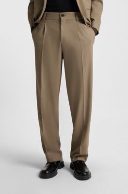 Modern-fit stretch-twill formal trousers, Light Brown