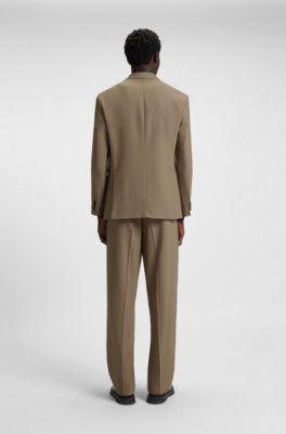Modern-fit stretch-twill formal trousers, Light Brown