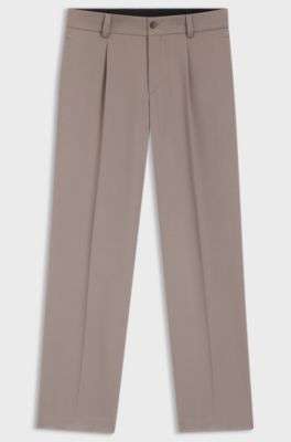 Moderne broek van stretchtwill met vouw aan de voorkant, Lichtbruin
