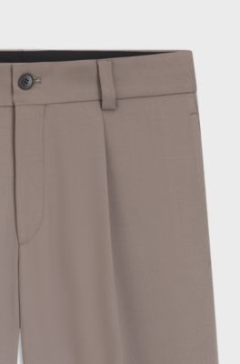 Modern-fit stretch-twill formal trousers, Light Brown