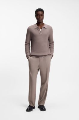 Moderne broek van stretchtwill met vouw aan de voorkant, Lichtbruin