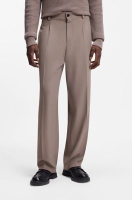 Moderne broek van stretchtwill met vouw aan de voorkant, Lichtbruin
