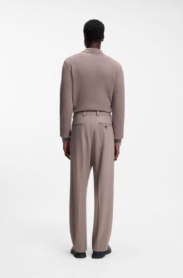 Moderne broek van stretchtwill met vouw aan de voorkant, Lichtbruin