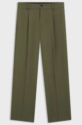 Modern-fit stretch-twill formal trousers, Green