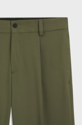 Modern-fit stretch-twill formal trousers, Green