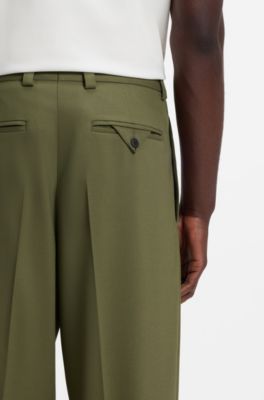 Modern-fit stretch-twill formal trousers, Green