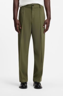 Modern-fit stretch-twill formal trousers, Green