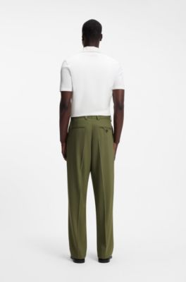 Modern-fit stretch-twill formal trousers, Green