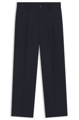 Modern-fit trousers in stretch twill with front crease, Dark Blue