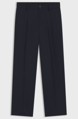 Pantaloni con fit moderno in twill elasticizzato con piega sulla parte anteriore, Blu scuro