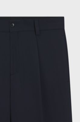 Modern-fit stretch-twill formal trousers, Dark Blue