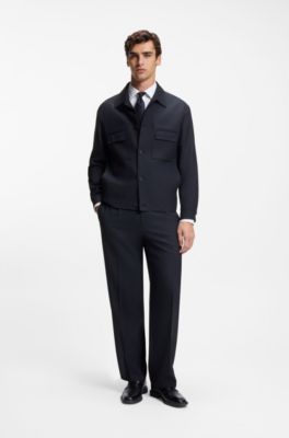 Modern-fit trousers in stretch twill with front crease, Dark Blue