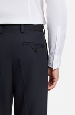 Modern-fit trousers in stretch twill with front crease, Dark Blue