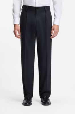 Modern-fit stretch-twill formal trousers, Dark Blue