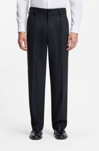 Modern-fit trousers in stretch twill with front crease, Dark Blue