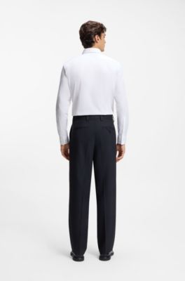 Modern-fit stretch-twill formal trousers, Dark Blue