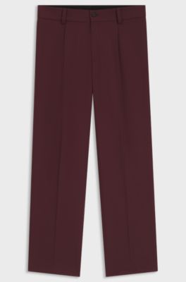 Modern-fit trousers in stretch twill with front crease, Dark Red