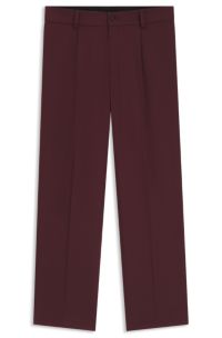 Modern-fit trousers in stretch twill with front crease, Dark Red