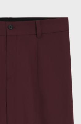 Modern-fit trousers in stretch twill with front crease, Dark Red