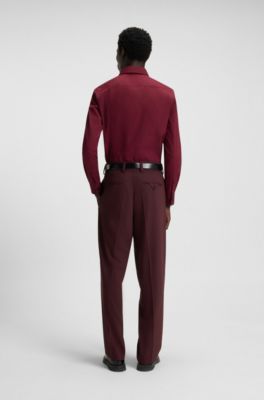 Modern-fit trousers in stretch twill with front crease, Dark Red