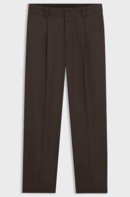 Modern-fit stretch-twill formal trousers, Dark Brown