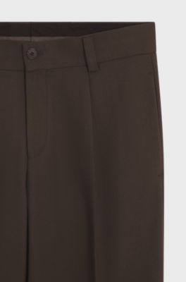 Modern-fit stretch-twill formal trousers, Dark Brown