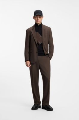 Modern-fit stretch-twill formal trousers, Dark Brown