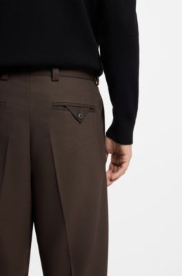 Modern-fit stretch-twill formal trousers, Dark Brown