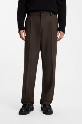 Modern-fit stretch-twill formal trousers, Dark Brown