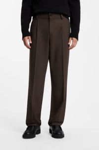 Moderne broek van stretchtwill met vouw aan de voorkant, Donkerbruin
