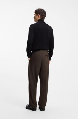 Pantaloni con fit moderno in twill elasticizzato con piega sulla parte anteriore, Marrone scuro