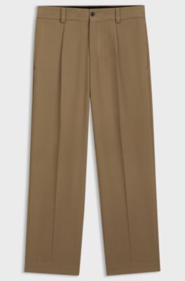 Modern-fit stretch-twill formal trousers, Beige
